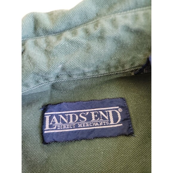 Lands End Mens XL 17 Shirt Button Up Green Logo Short Sleeve Canvas Duck Vtg 90s - Picture 2 of 12